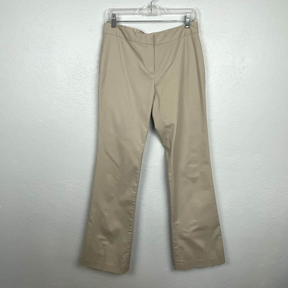 Tahari Women's Khaki Color Flat Front Bootcut Flare Dress Pants Size 6